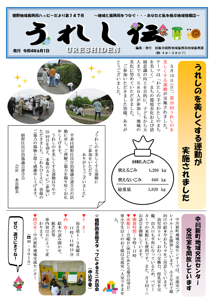 うれし伝６月号１面