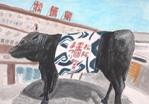 松阪駅前の牛