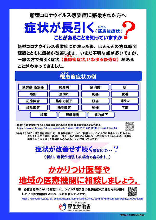 新型コロナウイルス感染症の後遺症について（厚労省チラシ）