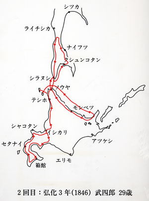 弘化3年（1846年）　第2回蝦夷地調査の足跡　武四郎29歳