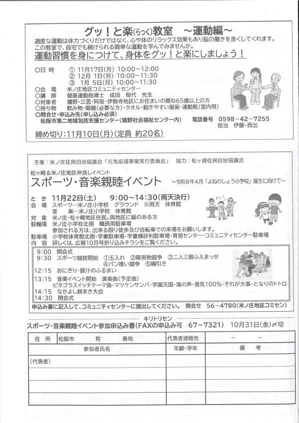 米ノ庄住民自治協議会だより　よねのLINE第54号の2ページ目です。