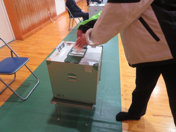 投票箱に投票している写真