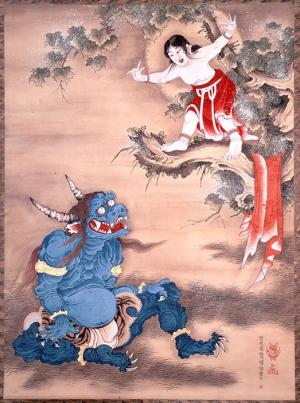 紙本著色曽我蕭白筆「雪山童子」