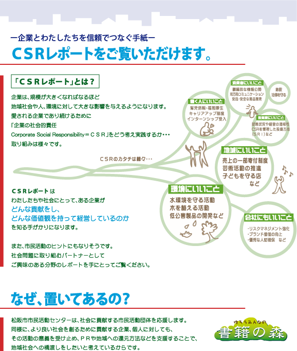 松阪市市民活動センターは社会に貢献する団体を支援します。同様に、社会貢献する企業の取組みも応援します。